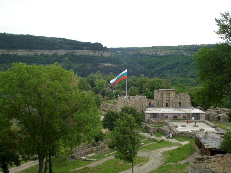 Ziduri de cetate între copaci cu steag arborat