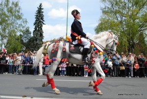 Junii Brasovului8 Călăreț pe cal alb împodobit cu panglici colorate