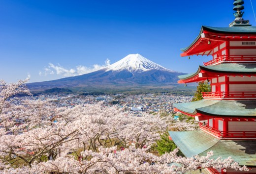 Mt. Fuji with Chureito Pagoda in Spring, Fujiyoshida, Japan