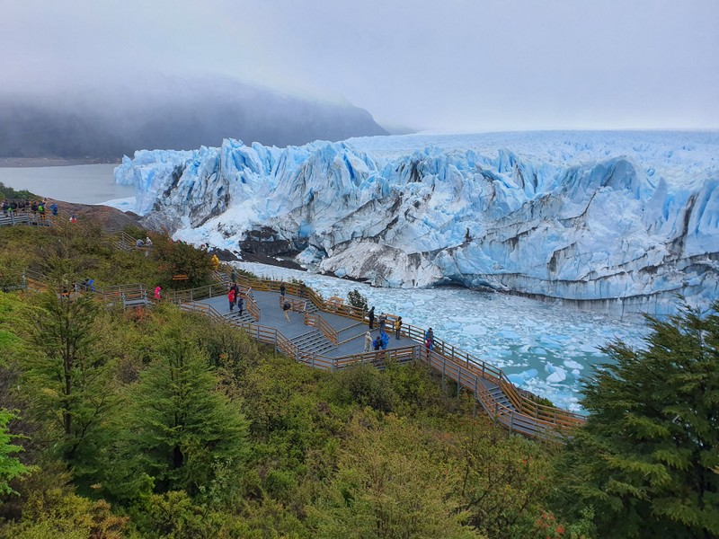 Front glaciar văzut de pe o potecă înverzită