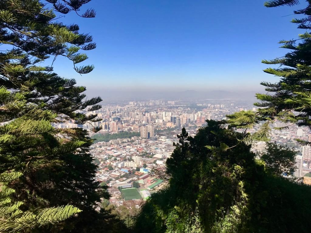 Vedere urbană din Santiago de Chile printre arbori