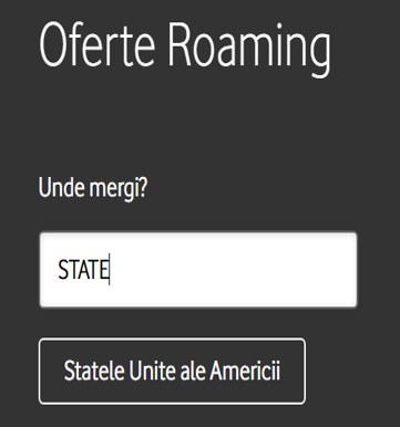Captură Oferte Roaming cu Statele Unite ale Americii selectate