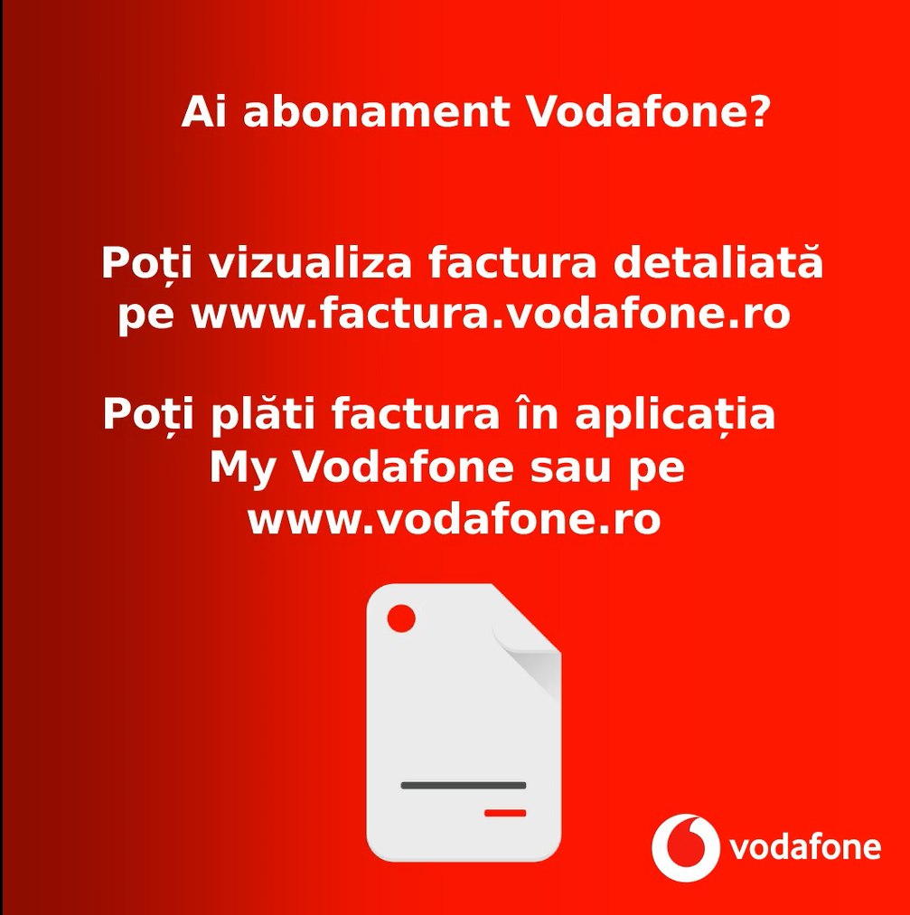 Panou Vodafone despre plata facturii de abonament