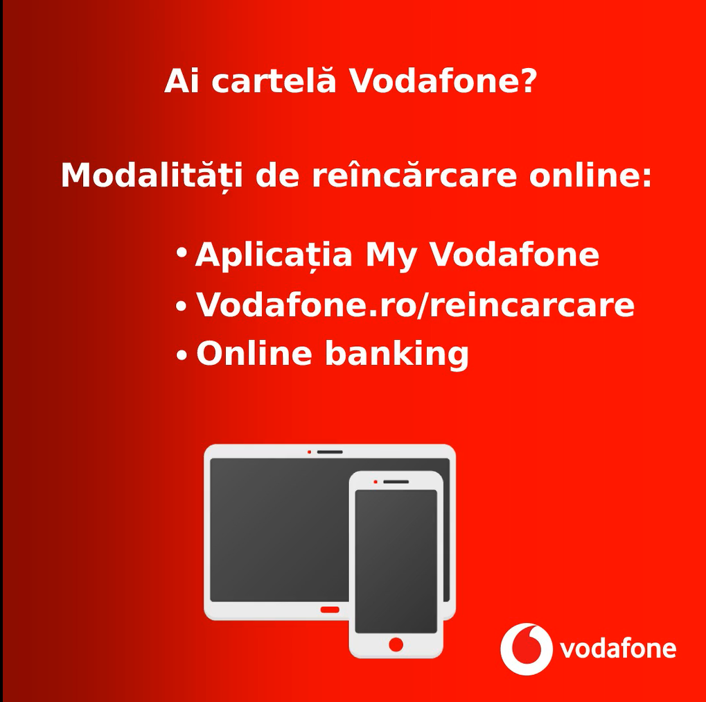 Panou Vodafone cu modalități de reîncărcare online