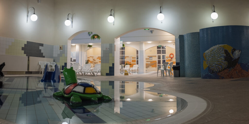 Bazin interior pentru copii, cu o figurină de broască țestoasă.