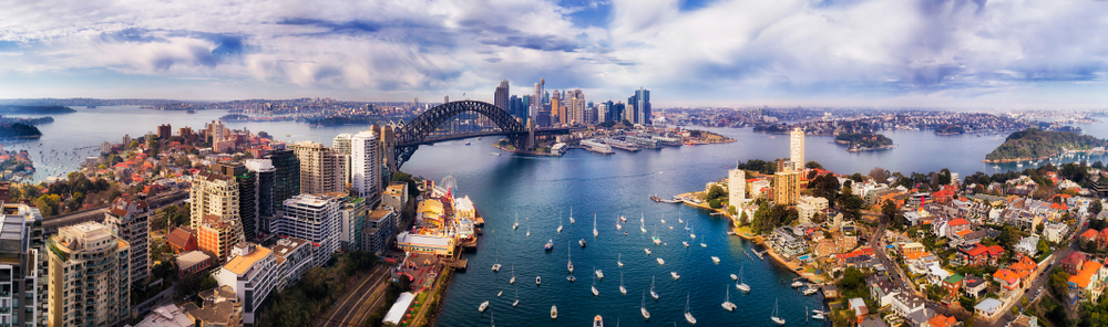 Portul Sydney și clădiri, văzute de sus