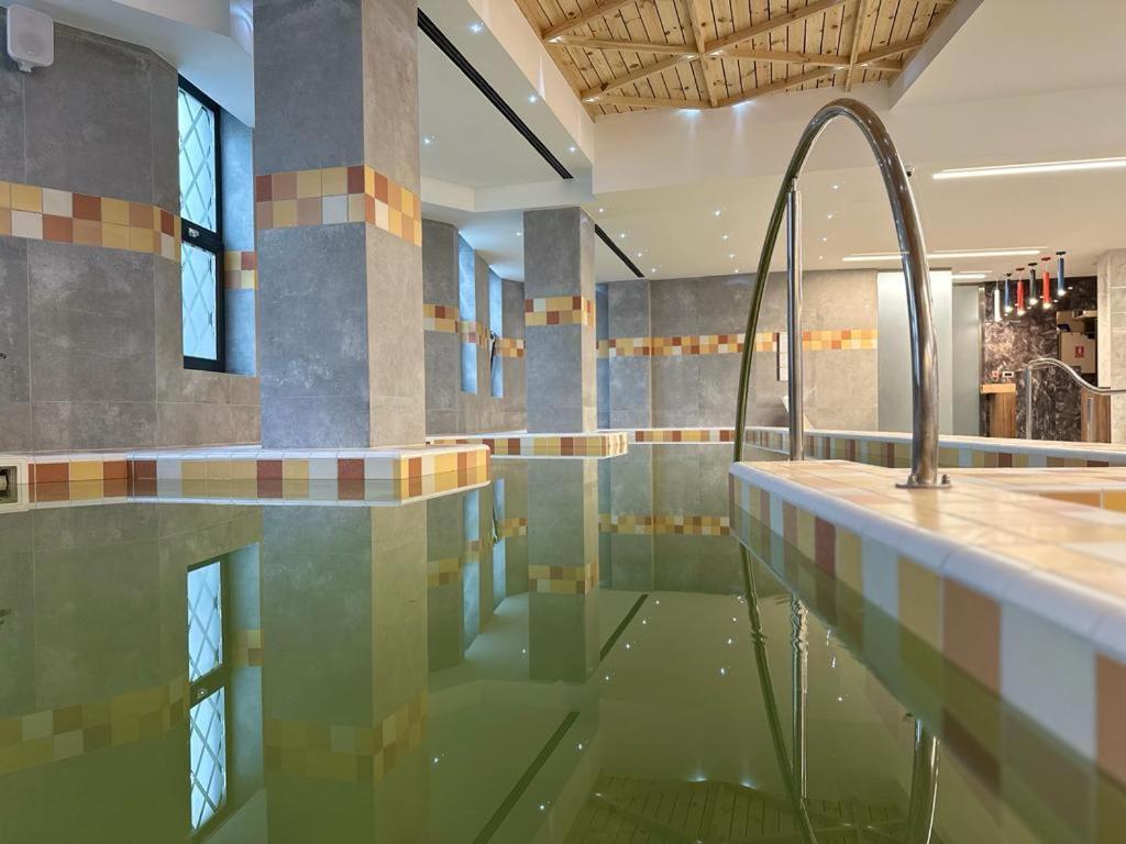 Bazin interior cu balustradă metalică și ferestre mari