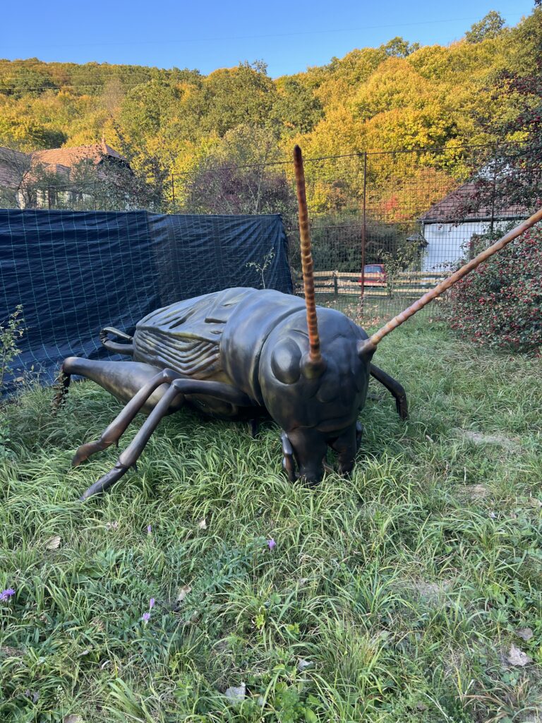 Sculptură de insectă pe o peluză lângă alee