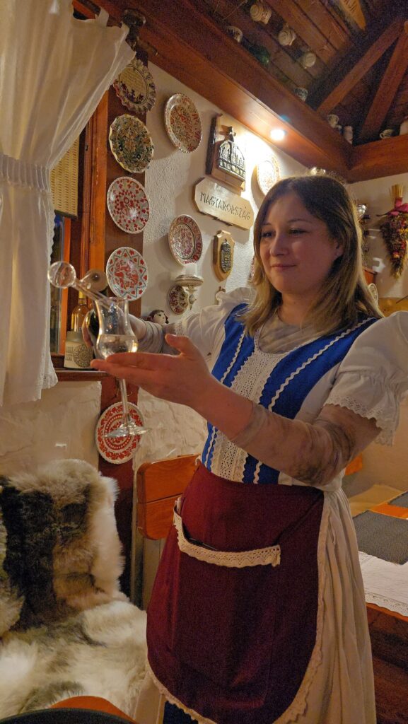 Femeie într-un interior rustic, lângă decorațiuni tradiționale
