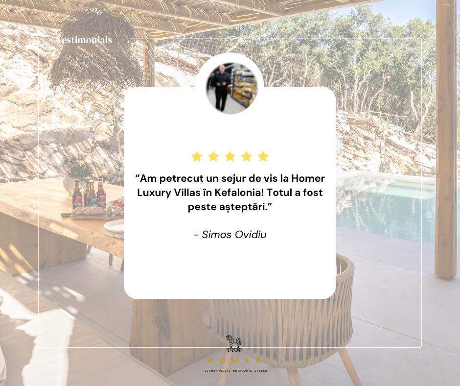 Recenzie de oaspeți afișată peste fotografia unui spațiu exterior