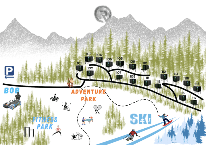 Hartă ilustrată a complexului Oxygen Resort din Harghita