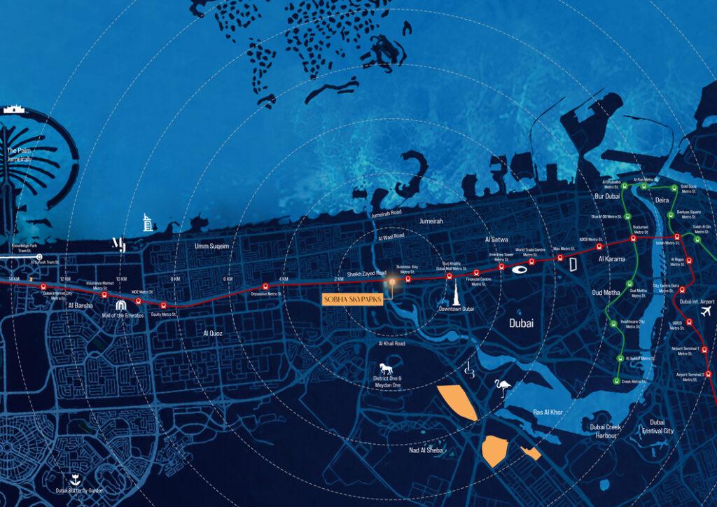 Hartă de localizare SkyParks cu repere urbane